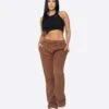 EPTM WOMEN FRENCH TERRY FLARE PANTS-BROWN