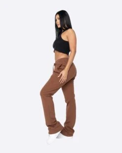 EPTM WOMEN FRENCH TERRY FLARE PANTS-BROWN -EPTM JSP 0752