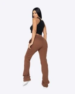 EPTM WOMEN FRENCH TERRY FLARE PANTS-BROWN -EPTM JSP 0753