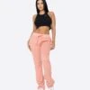 EPTM WOMEN FRENCH TERRY FLARE PANTS-DARK PINK