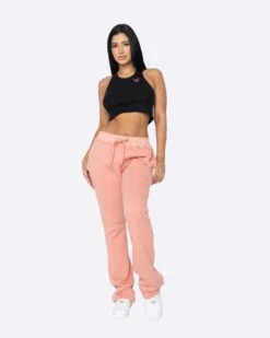 EPTM WOMEN FRENCH TERRY FLARE PANTS-DARK PINK
