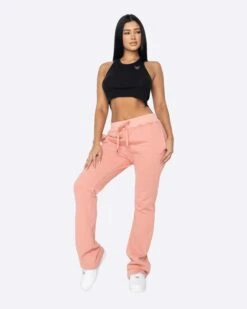 EPTM WOMEN FRENCH TERRY FLARE PANTS-DARK PINK -EPTM JSP 0756