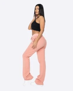 EPTM WOMEN FRENCH TERRY FLARE PANTS-DARK PINK -EPTM JSP 0758