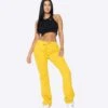 EPTM WOMEN FRENCH TERRY FLARE PANTS-MUSTARD