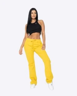 EPTM WOMEN FRENCH TERRY FLARE PANTS-MUSTARD