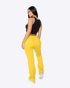 EPTM WOMEN FRENCH TERRY FLARE PANTS-MUSTARD -EPTM JSP 0764