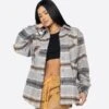 EPTM WOMEN SLIT FLANNEL SHIRT-MOHAIR/ALMOND
