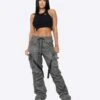 EPTM WOMEN DAVE EAST STRAP STACKED FLARE PANTS - CHARCOAL