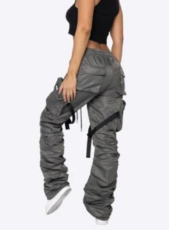 EPTM WOMEN DAVE EAST STRAP STACKED FLARE PANTS - CHARCOAL -EPTM JSP 0798