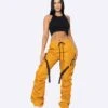 EPTM WOMEN DAVE EAST STRAP STACKED FLARE PANTS - MUSTARD