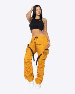 EPTM WOMEN DAVE EAST STRAP STACKED FLARE PANTS - MUSTARD -EPTM JSP 0803