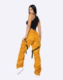 EPTM WOMEN DAVE EAST STRAP STACKED FLARE PANTS - MUSTARD -EPTM JSP 0808