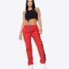 EPTM WOMEN NYLON BASIC TRACK PANTS-RED/BLACK