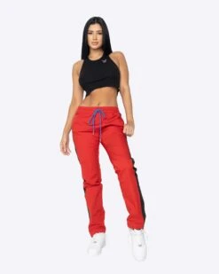 EPTM WOMEN NYLON BASIC TRACK PANTS-RED/BLACK