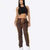 EPTM WOMEN NYLON BASIC TRACK PANTS-BROWN/MUSTARD