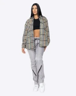 EPTM WOMEN SLIT FLANNEL SHIRT-BROWN -EPTM JSP 0847