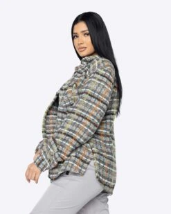 EPTM WOMEN SLIT FLANNEL SHIRT-BROWN -EPTM JSP 0852
