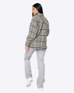 EPTM WOMEN SLIT FLANNEL SHIRT-BROWN -EPTM JSP 0854