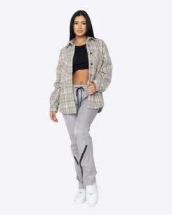 EPTM WOMEN SLIT FLANNEL SHIRT-CREAM