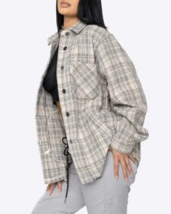 EPTM WOMEN SLIT FLANNEL SHIRT-CREAM -EPTM JSP 0861