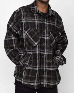 EPTM SLIT FLANNEL SHIRT-MOCHA BLACK