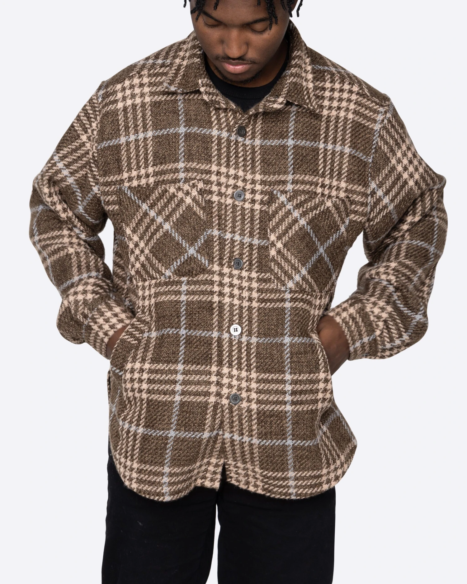 EPTM SLIT FLANNEL SHIRT- PLAID BROWN 4 EPTM SLIT FLANNEL SHIRT- PLAID BROWN - Image 4