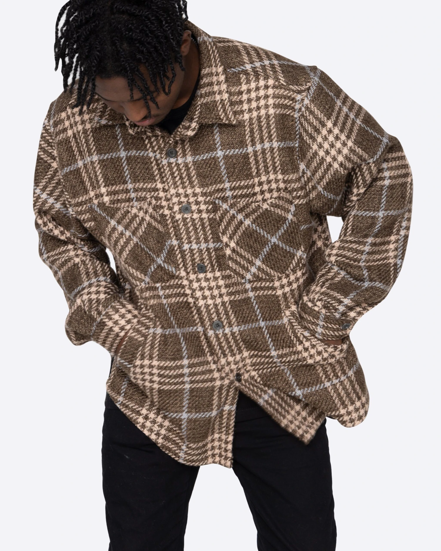 EPTM SLIT FLANNEL SHIRT- PLAID BROWN 3 EPTM SLIT FLANNEL SHIRT- PLAID BROWN - Image 3