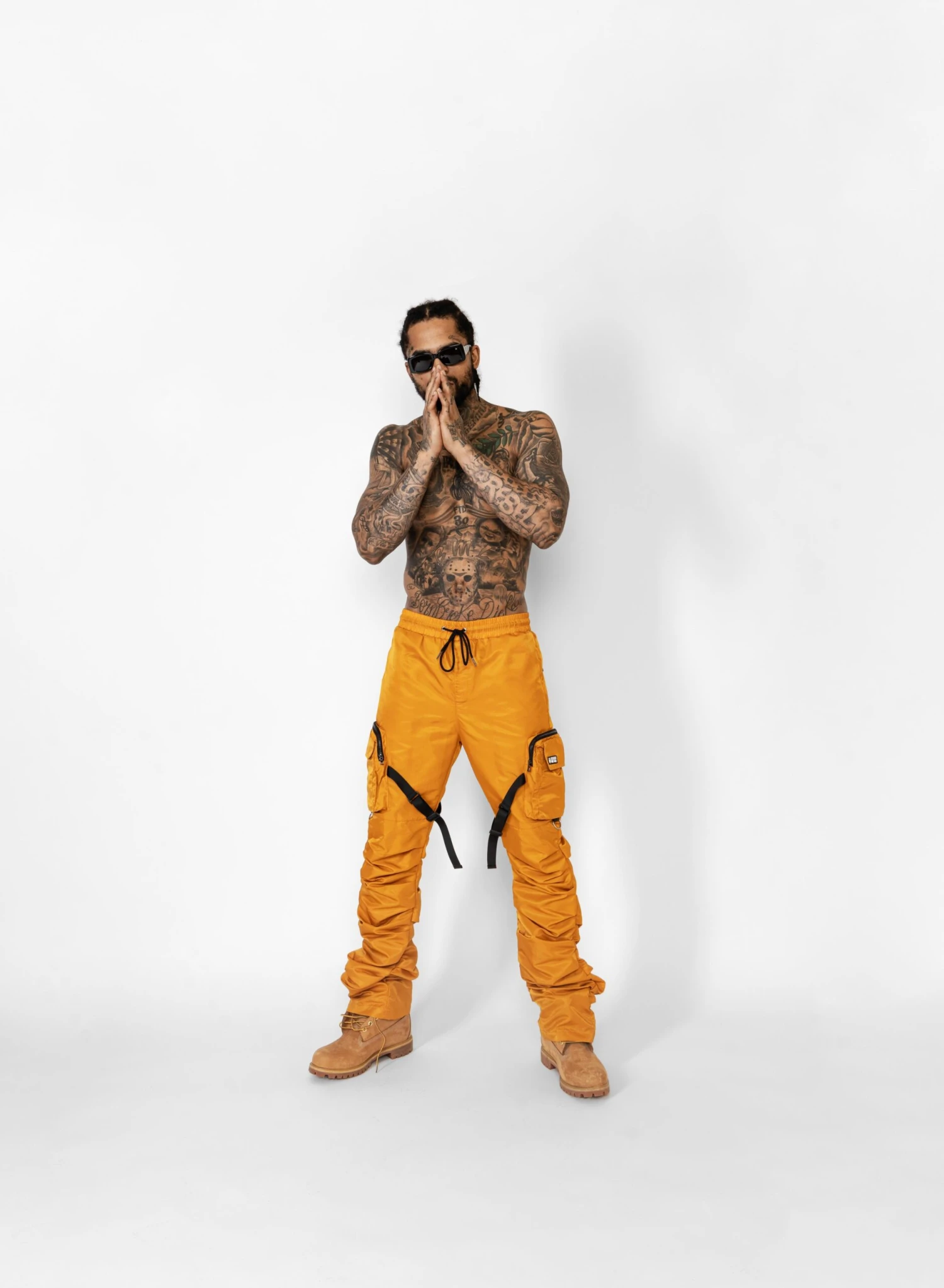 DAVE EAST STRAP STACKED FLARE PANTS - MUSTARD 2 DAVE EAST STRAP STACKED FLARE PANTS - MUSTARD - Image 2