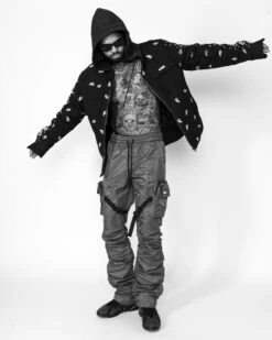 DAVE EAST STRAP STACKED FLARE PANTS - CHARCOAL -EPTM JSP 6809 2