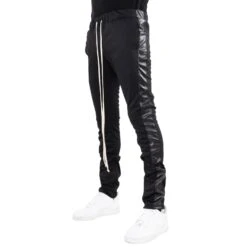 EPTM BLACK/BLACK VEGAN LEATHER-TRACK PANTS -EPTM JSP 9568