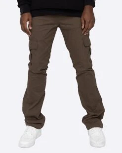 EPTM TWILL CARGO FLARE PANTS-BROWN