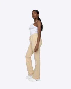 EPTM WOMEN FRENCH TERRY FLARE PANTS-KHAKI