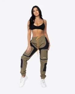 EPTM WOMEN NYLON RS PANTS- OLIVE/BLACK