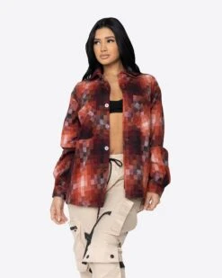 EPTM WOMEN HEAVY FLANNEL SHIRT-ORANGE