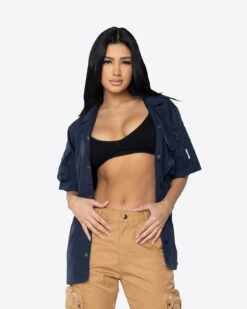 EPTM WOMEN SNAP BUTTON SHIRT-NAVY -EPTM WomensEcom 040722 034