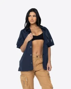 EPTM WOMEN SNAP BUTTON SHIRT-NAVY