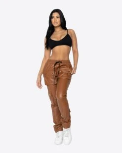 EPTM WOMEN GOPACHI SNAP CARGO PANTS-BROWN