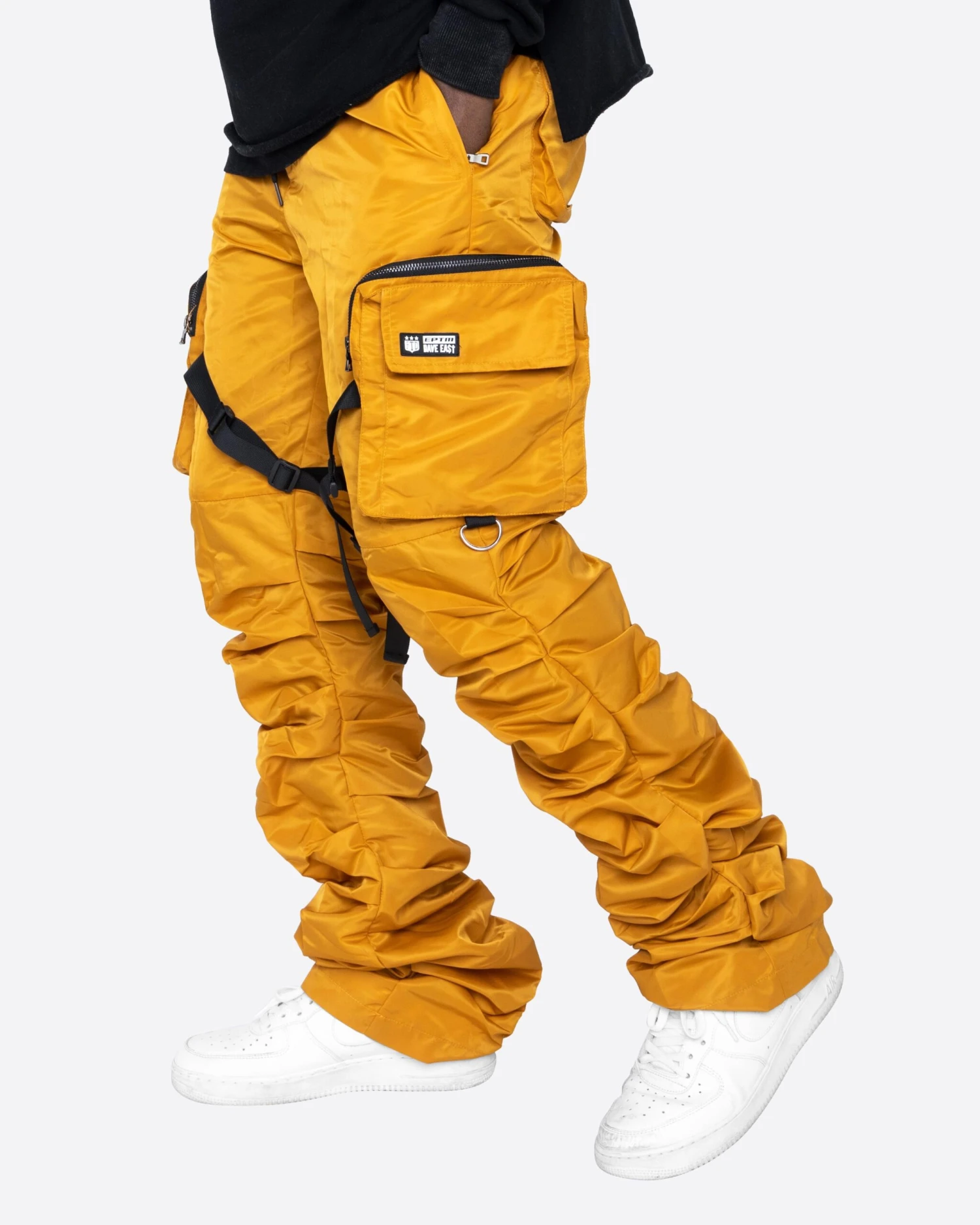 DAVE EAST STRAP STACKED FLARE PANTS - MUSTARD 1 DAVE EAST STRAP STACKED FLARE PANTS - MUSTARD