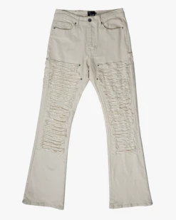 EPTM DISTRESSED CARPENTER FLARE PANTS-OFF WHITE